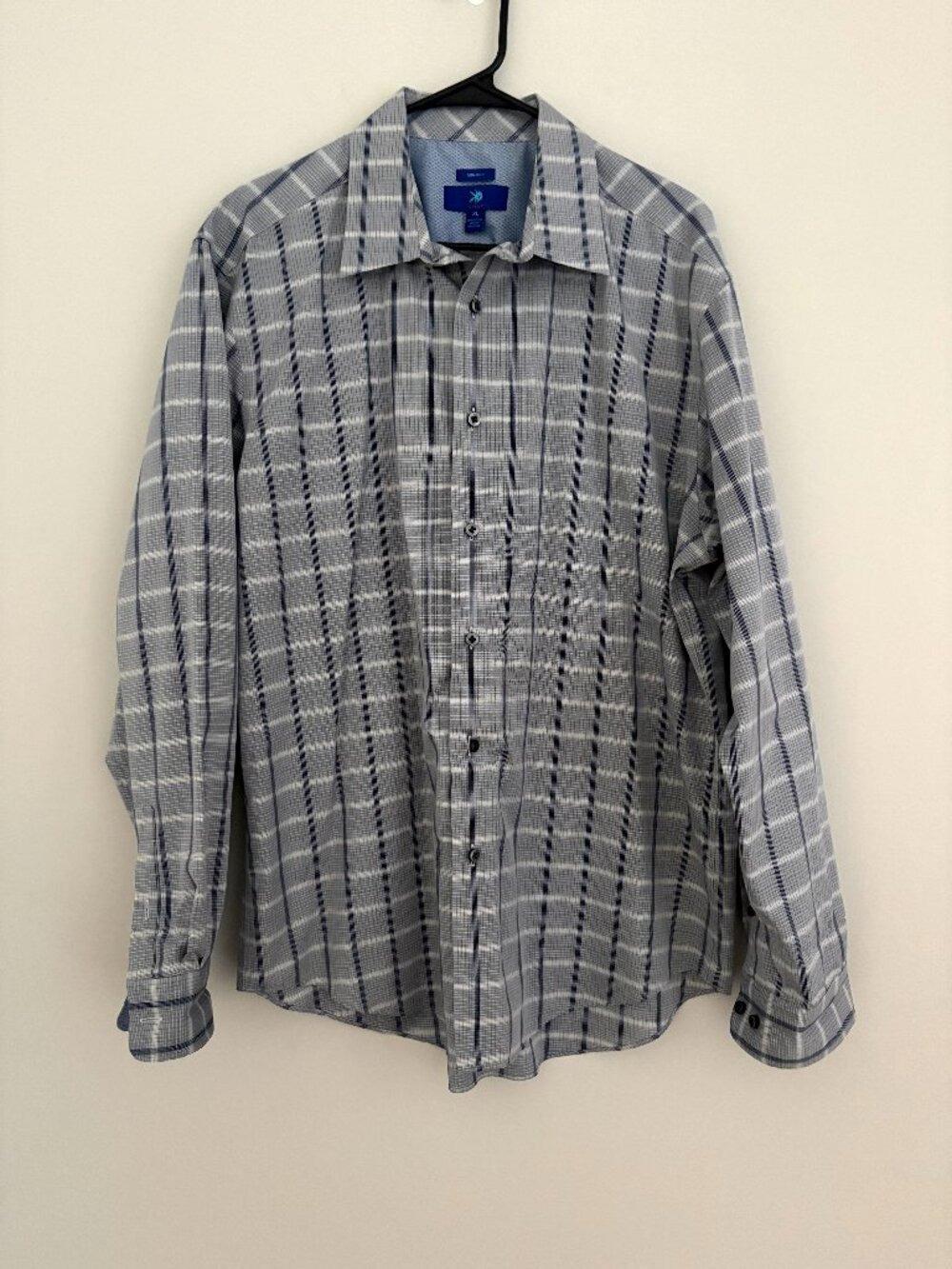 Egara Men’s Non-Iron Plaid Button Down Shirt Gray Blue Preppy Party Office XL